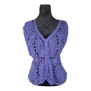 VTG 90s Hand Crochet top‎ by Cherry Stix size large in purple